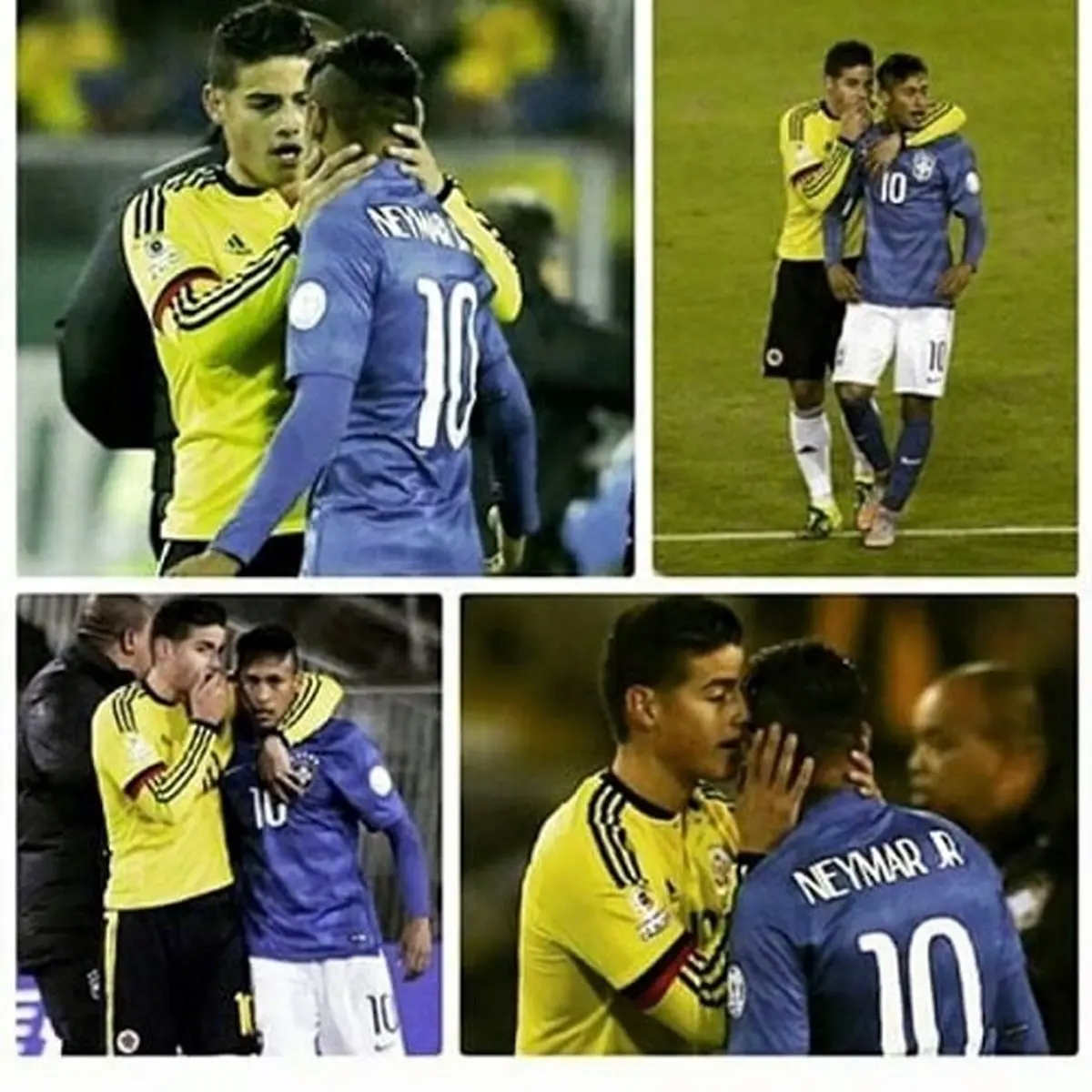 عکسی از صحبت‌های درگوشی جیمز با نیمار/ رودریگز به کاپیتان برزیل چه گفت؟