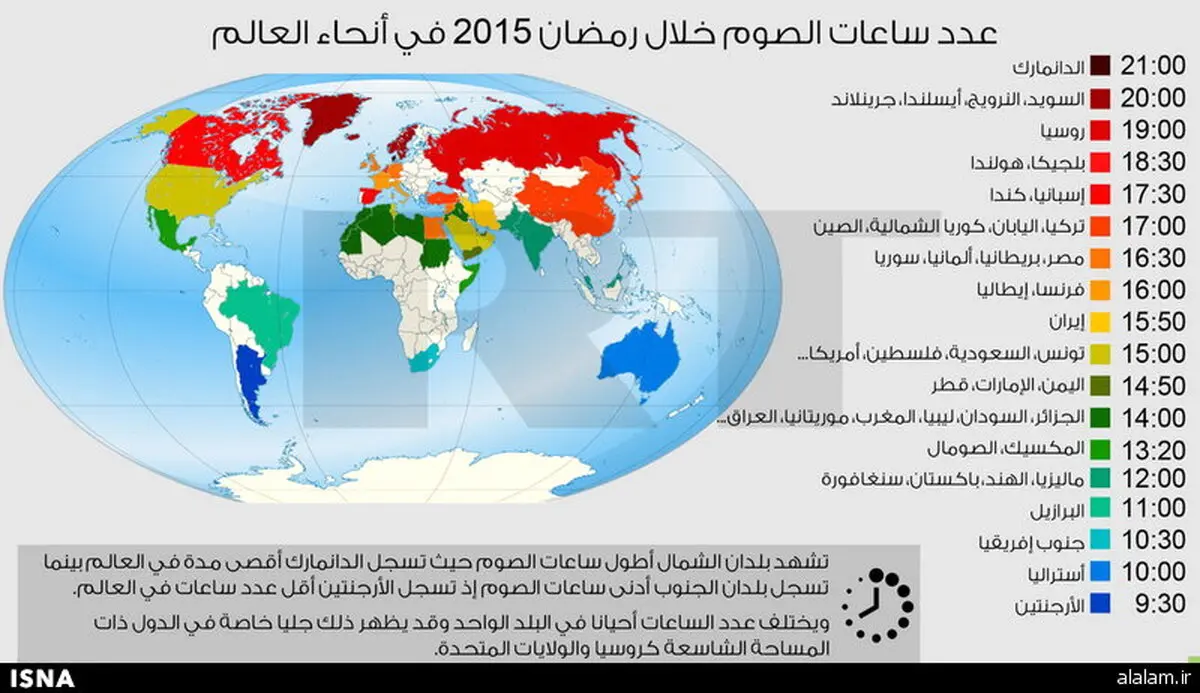 روزه‌داری در کشورها چند ساعت است؟