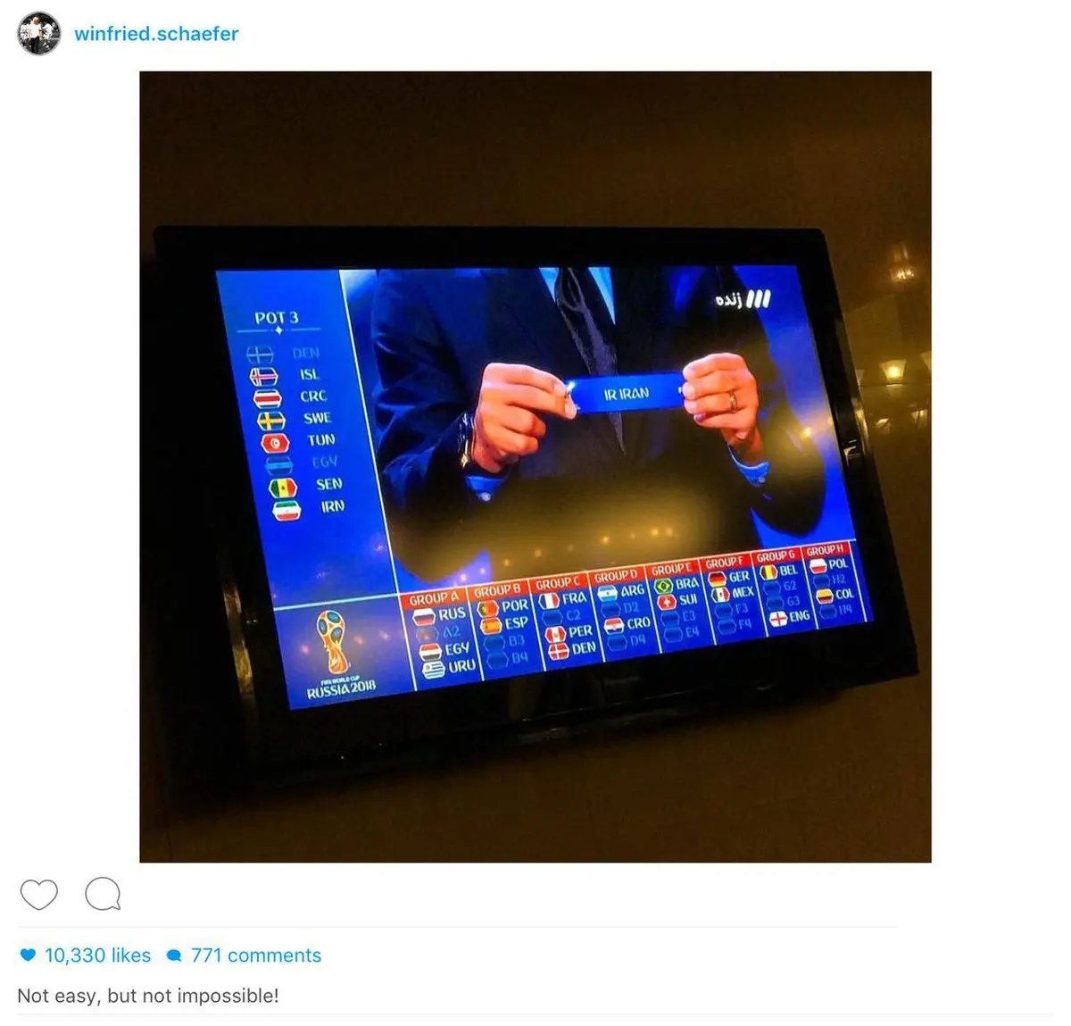 واكنش اينستاگرامى وینفرد شفر به گروه ايران در جام جهانى/عکس