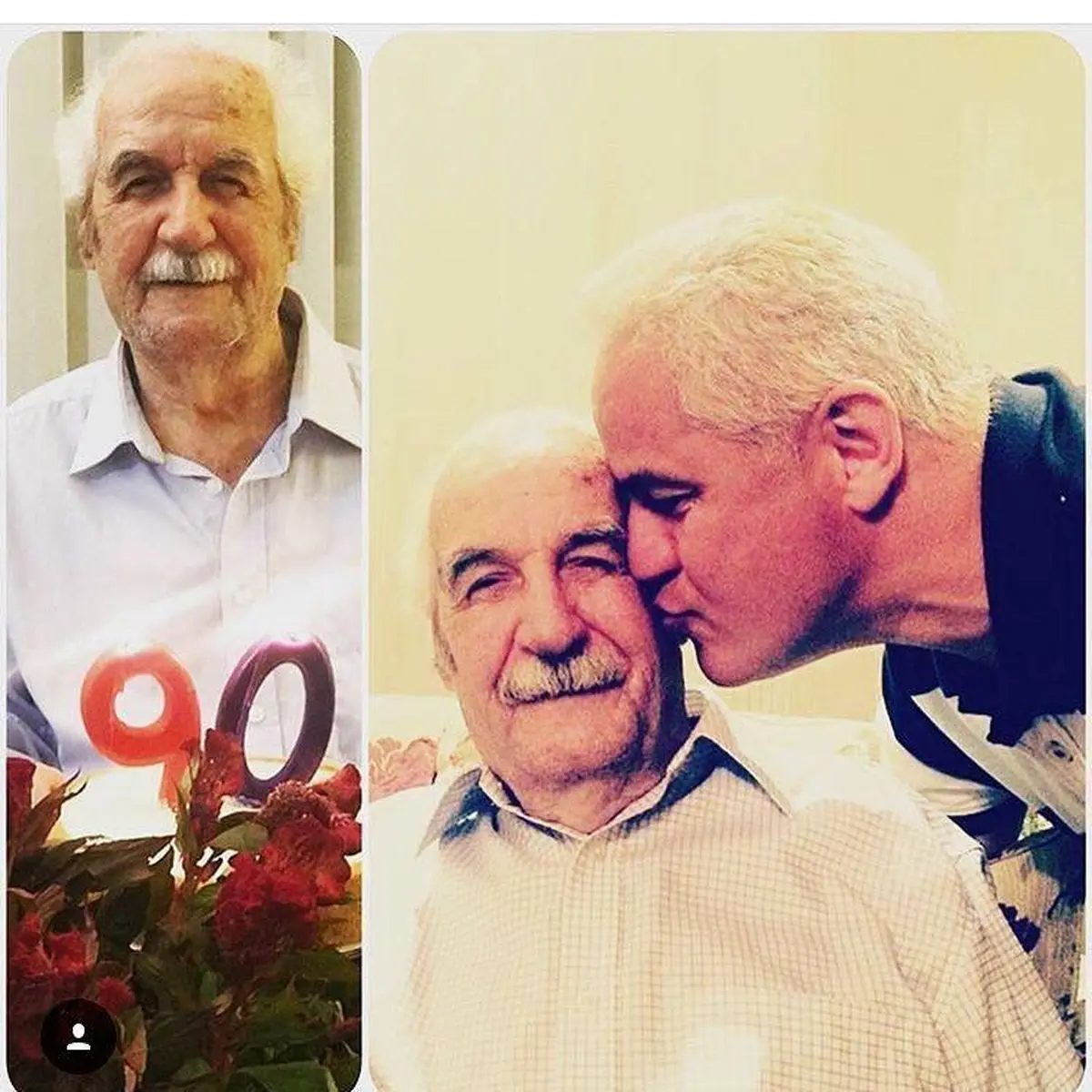 بوسه ستاره پرسپولیسی بر گونه پدرش در جشن تولد 90 سالگی/عکس