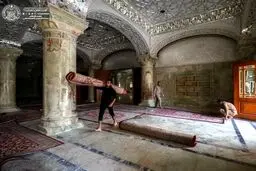 آماده‌سازی صحن‌حضرت‌زهرا(س) درآستانه اربعین / تصاویر