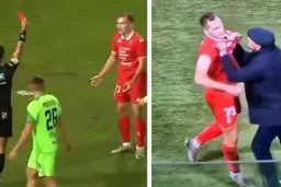 جنجال در ایتالیا: تنبیه بازیکن اخراجی کنار زمین! (عکس)