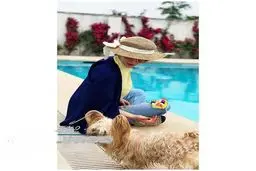 الناز حبیبی و حیوان لاکچری اش لب استخر+عکس