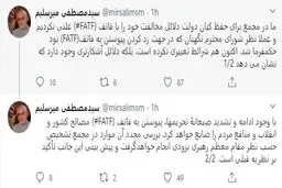 خط‌ونشان توئیتری میرسلیم درباره FATF/ دلایلمان را برای حفظ کیان دولت علنی نکردیم + توئیت