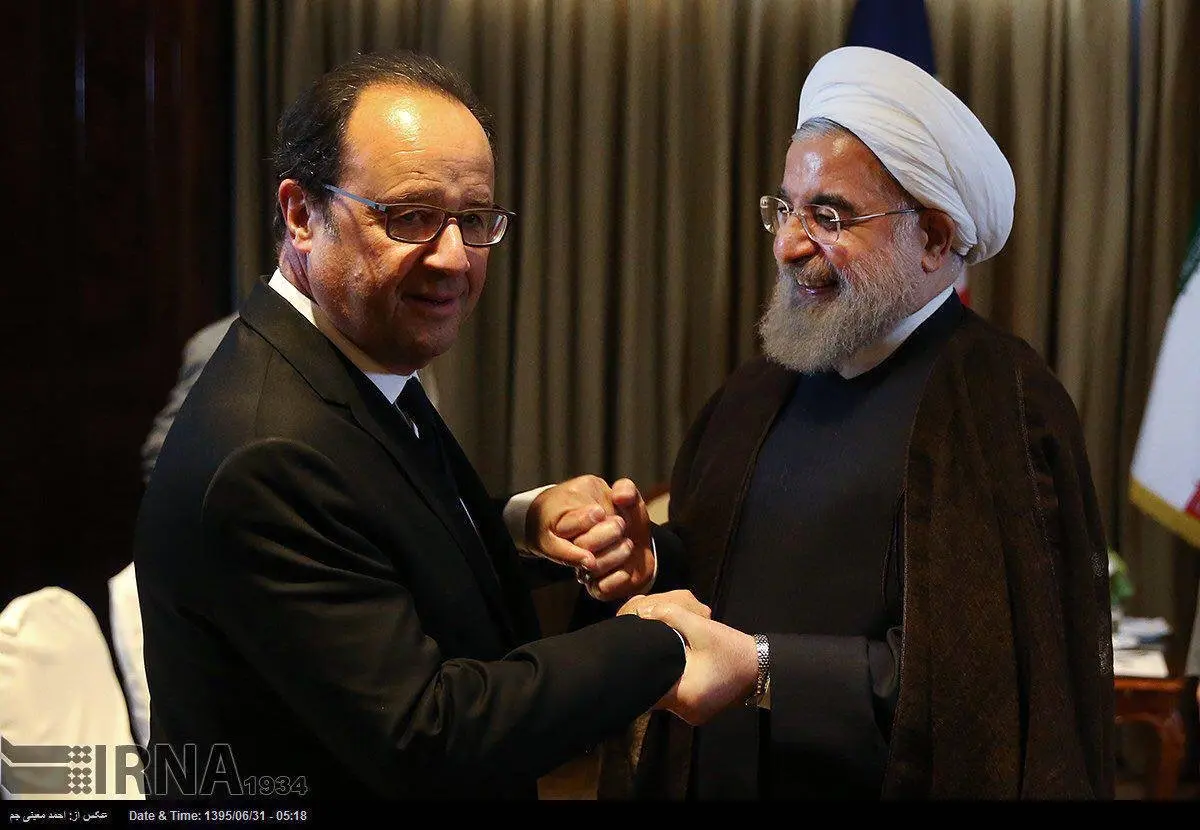 خوش و بش روحانی و اولاند/عکس