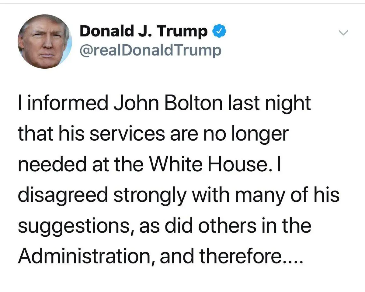 فوری/ اخراج بولتون از کاخ سفید به دستور ترامپ!