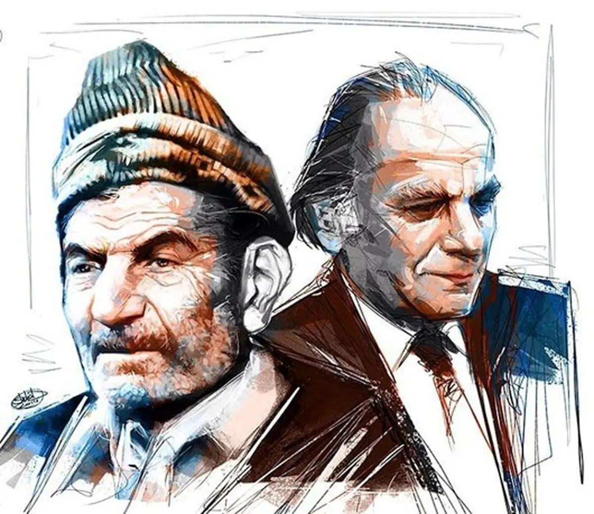 نمایی از فریدون مشیری در کنار شهریار