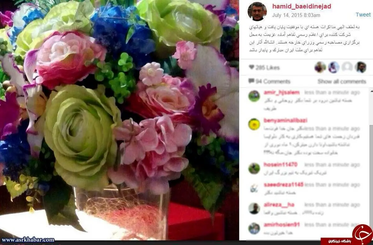 تبریک اینستاگرامی عضو تیم مذاکره کننده از وین/عکس