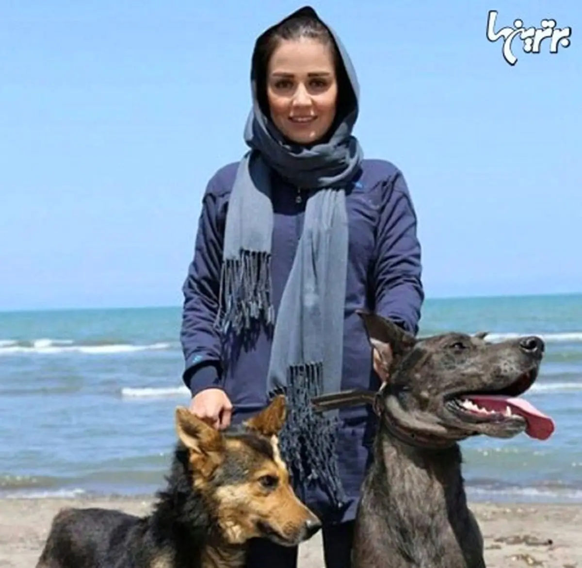 بازیگر معروف زن در کنار سگ‌های غول پیکر/ عکس