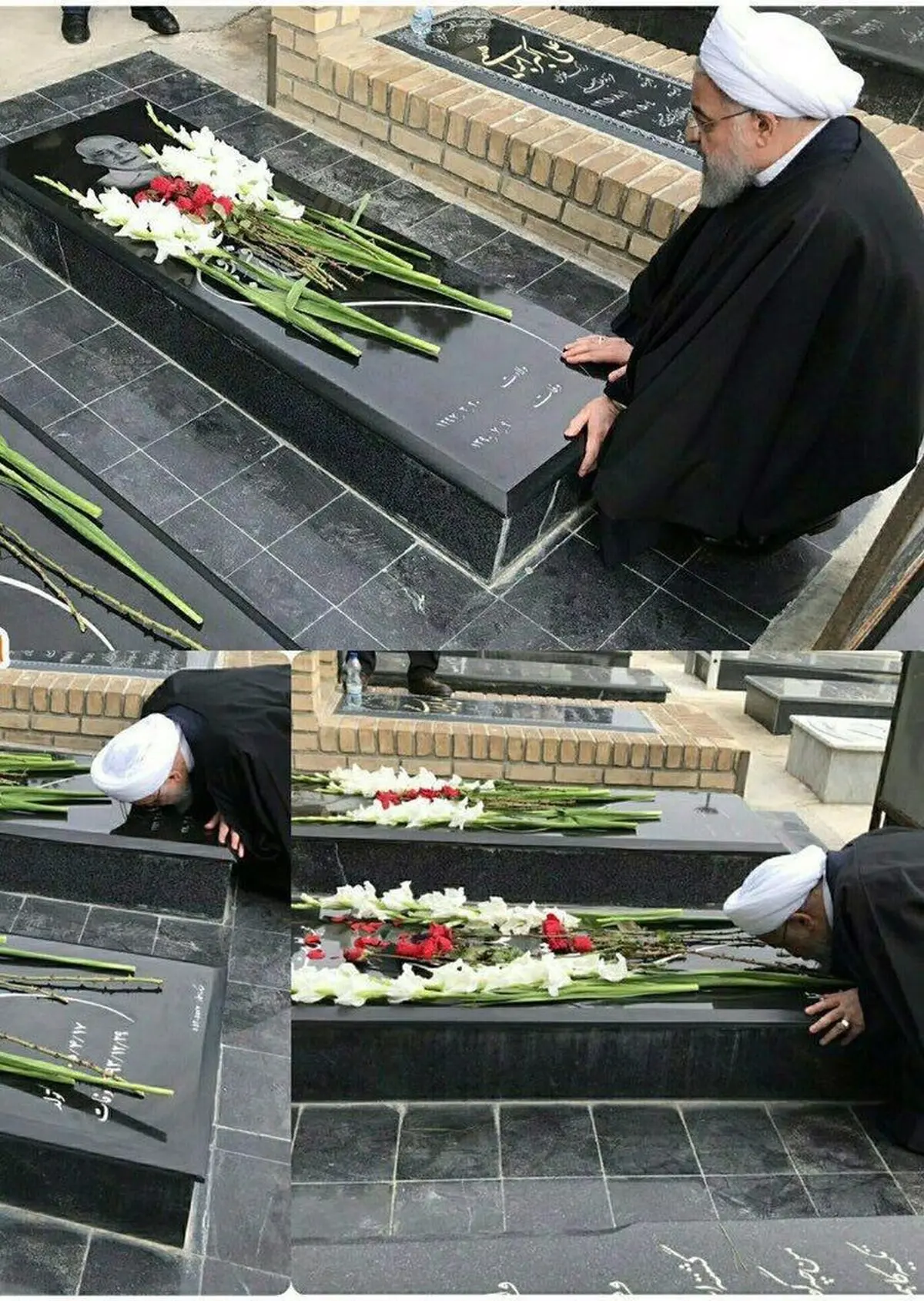 بوسه رئیس جمهور بر مقبره پدر و مادر خود / عکس