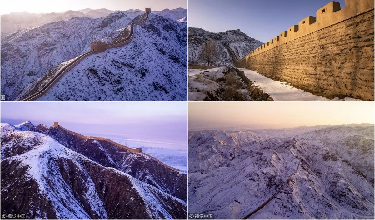 نمای برفی دیدنی دیوار بزرگ چین / عکس