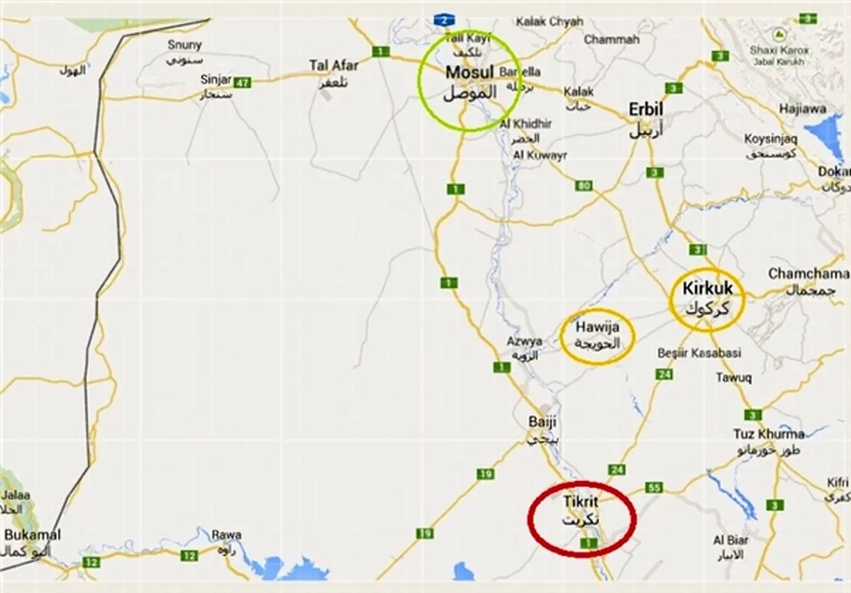 تکریت در کنترل ارتش عراق/ داعش به «کاخ‌های صدام» پناه برد + نقشه