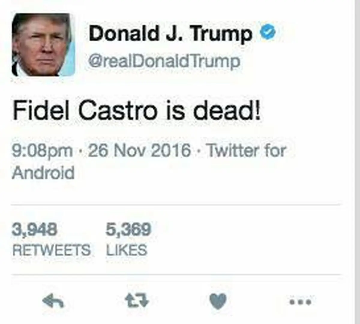 توییت دونالد ترامپ در مورد مرگ فیدل کاسترو
