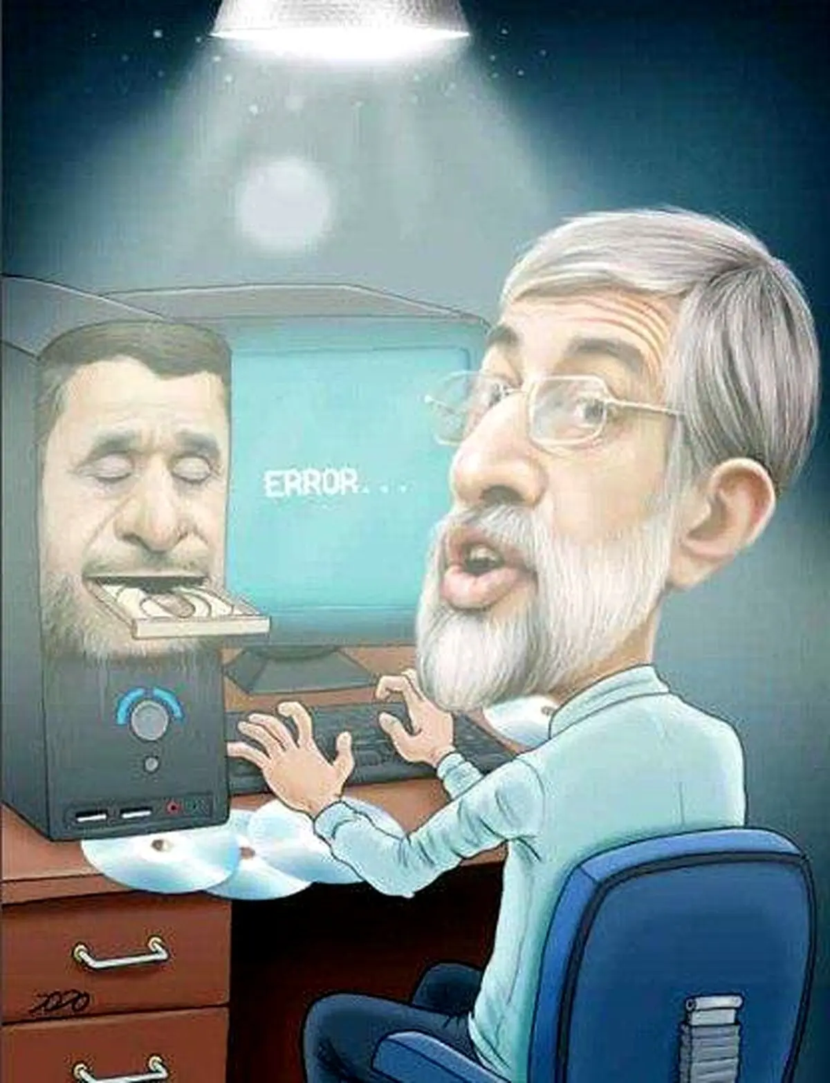 کاریکاتور جنجالی از حدادعادل و نرم‌افزار احمدی‌نژاد!