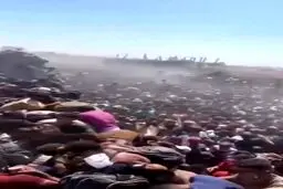 لحظه ورود کامیون حامل مواد غذایی به غزه و هجوم مردم گرسنه