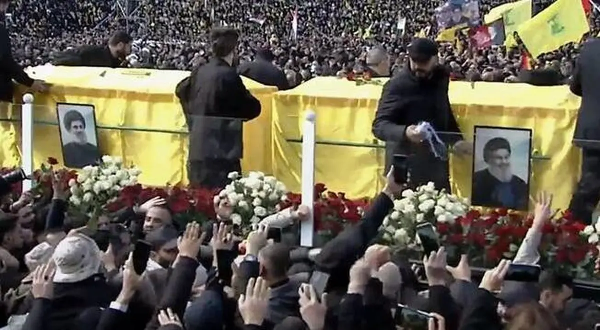 وداع عظیم با پیکر شهید نصرالله و شهید صفی‌الدین