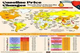 نقشهٔ میزان افزایش قیمت بنزین در جهان