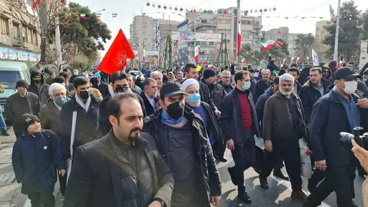 حضور روحانی، واعظی و آذری جهرمی در راهپیمایی ۲۲ بهمن
