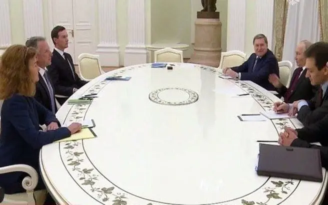 داماد ترامپ همراه با ویتکاف سر میز پوتین + فیلم