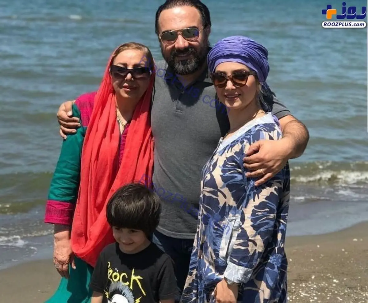برزو ارجمند و همسرش در کنار دریا در آغوش یکدیگر + عکس