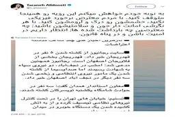 واکنش توئیتیری ترانه علیدوستی به اغتشاشات اخیر/عکس