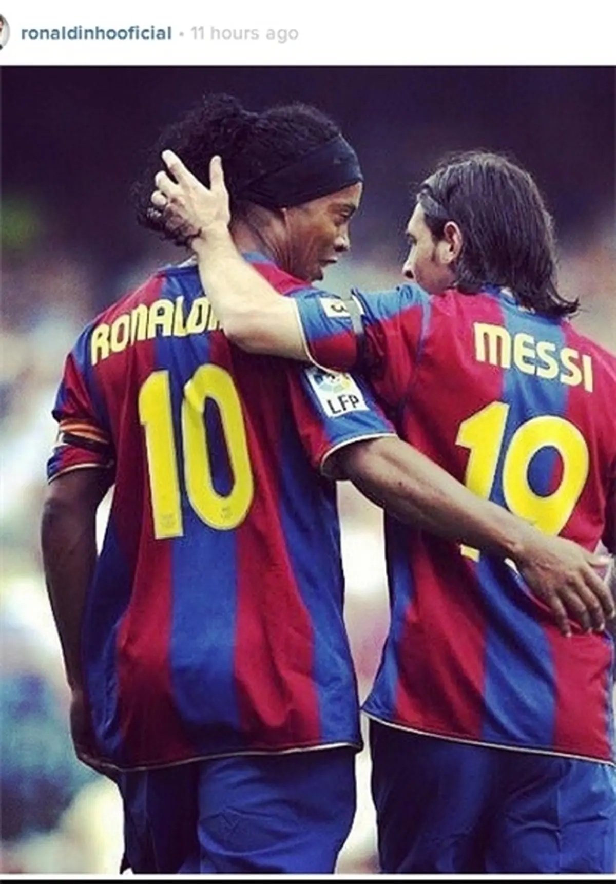 تبریک رونالدینیو به مسی بابت رکوردشکنی+عکس