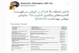 ایران 5 واکسن کرونا تولید کرده است