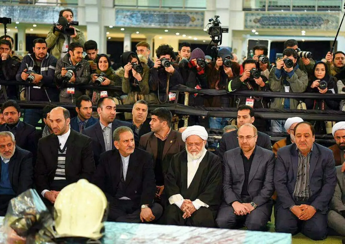 جهانگیری و قالیباف در مراسم تشییع شهدای آتش نشان/عکس