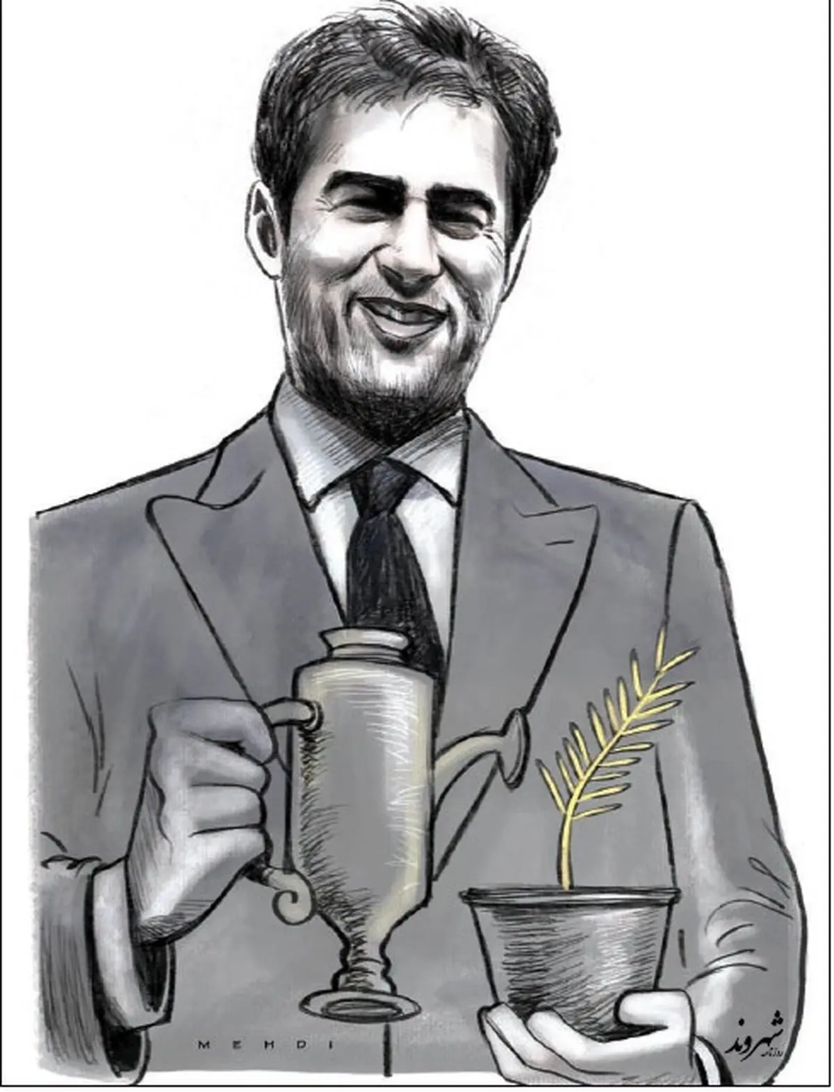 نمایی متفاوت از شهاب حسینی و نخل طلایش!/ کاریکاتور