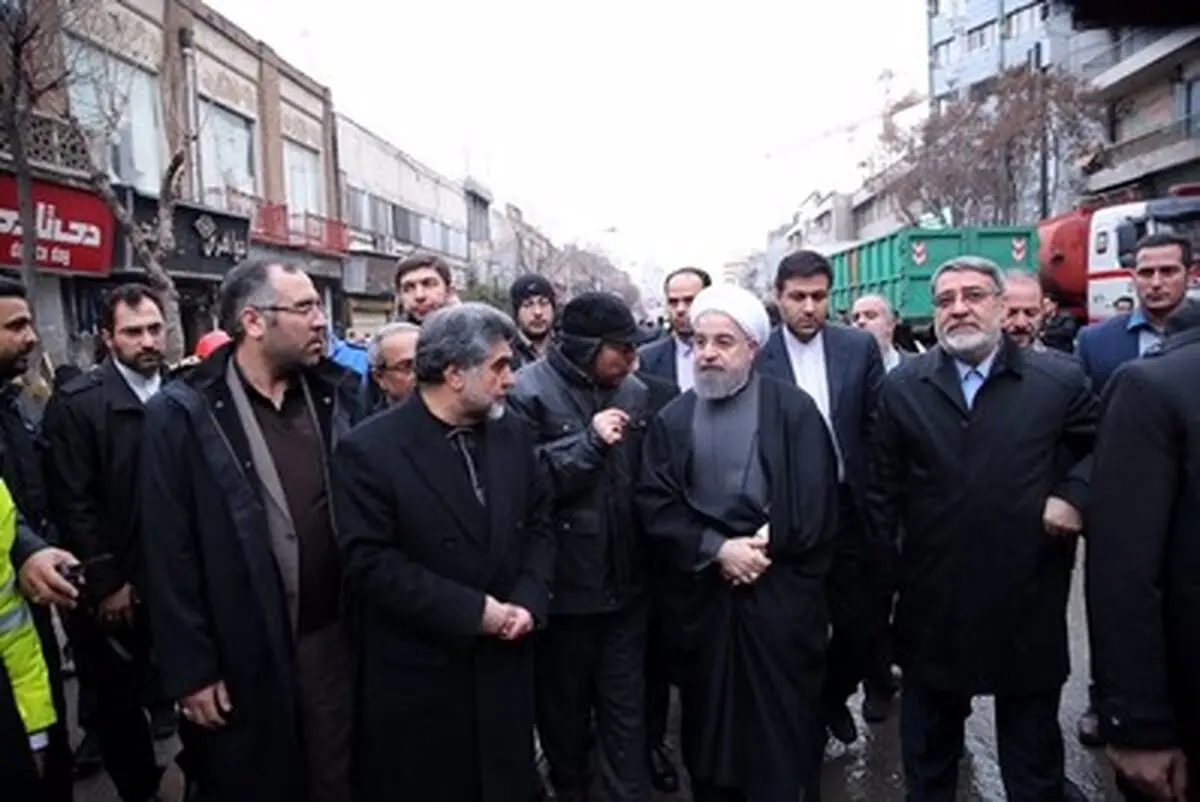 حواشی حضور روحانی از محل حادثه پلاسکو/تصاویر