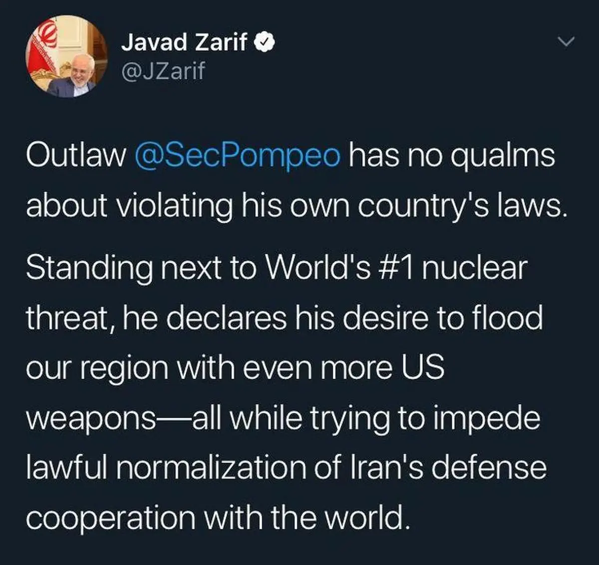 واکنش ظریف به صحبت‌های ضد ایرانی «مایک پامپئو»