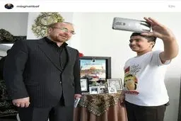سلفی قالیباف با فرزند اولین شهید مدافع حرم شهرداری تهران/عکس