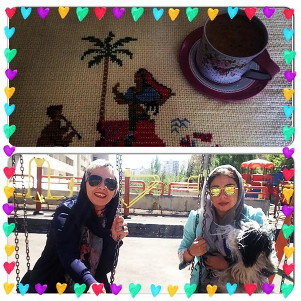 تصویر دیدنی از بازیگر زن سوار بر تاب کودکان در پارک!