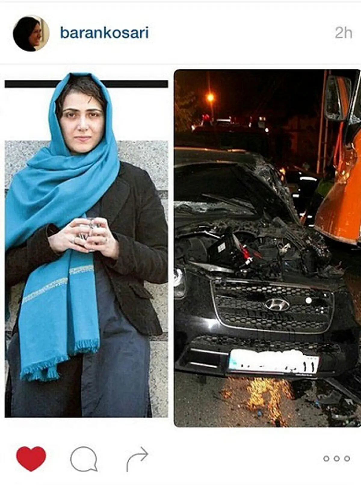 خودروی باران کوثری پس از تصادف/عکس