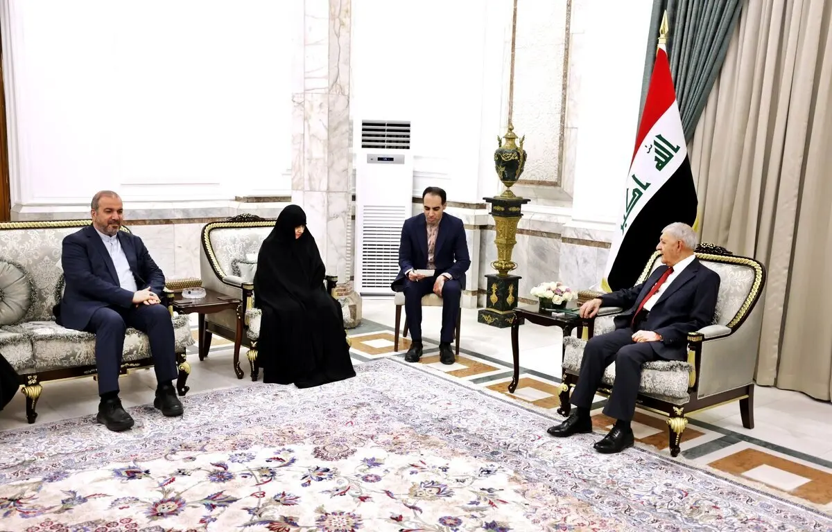 دیدار همسر شهید رئیسی با رئیس جمهور عراق در بغداد