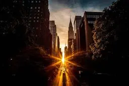 تصویری فوق العاده از غروب آفتاب در محله منهتن نیویورک