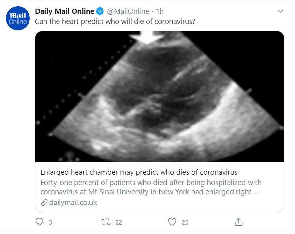 تشخیص مردن یا زنده ماندن بیمار کرونایی از روی اسکن قلب + توئیتر