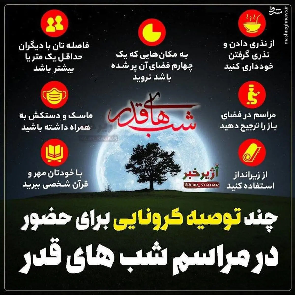 توصیه‌هایی کرونایی برای حضور در مراسم شب های قدر