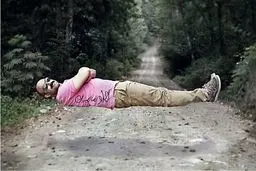 خوابیدن نقی در وسط جاده/ عکس