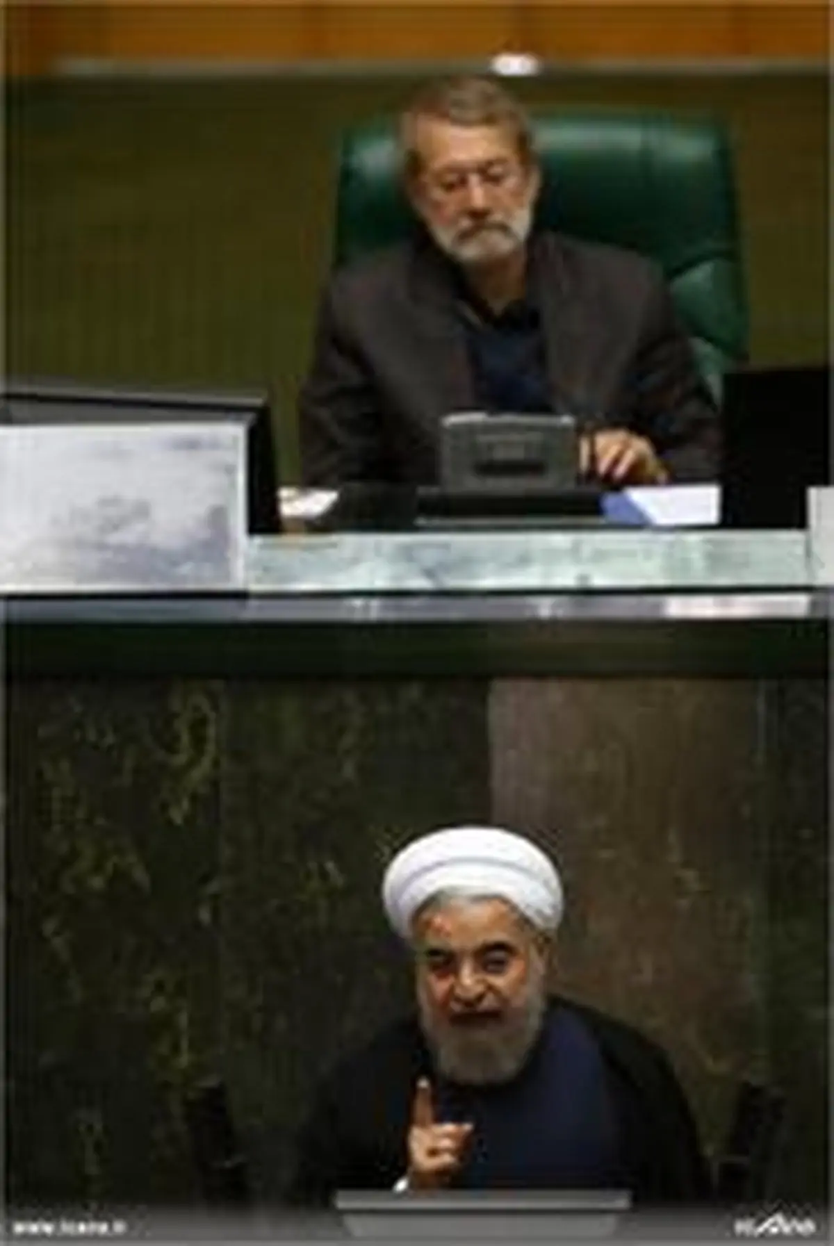 ژست لاریجانی هنگام سخنرانی روحانی/ تصاویر