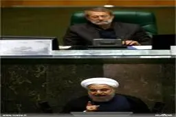 ژست لاریجانی هنگام سخنرانی روحانی/ تصاویر
