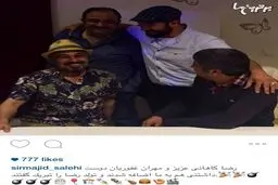 مجید صالحی، مهران غفوریان و عبدالرضا کاهانی در جشن تولد رضا عطاران/عکس