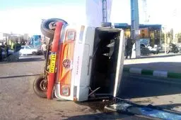 مینی‌بوس ‎دانش‌آموزان یک مدرسه واژگون شد+عکس