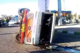مینی‌بوس ‎دانش‌آموزان یک مدرسه واژگون شد+عکس