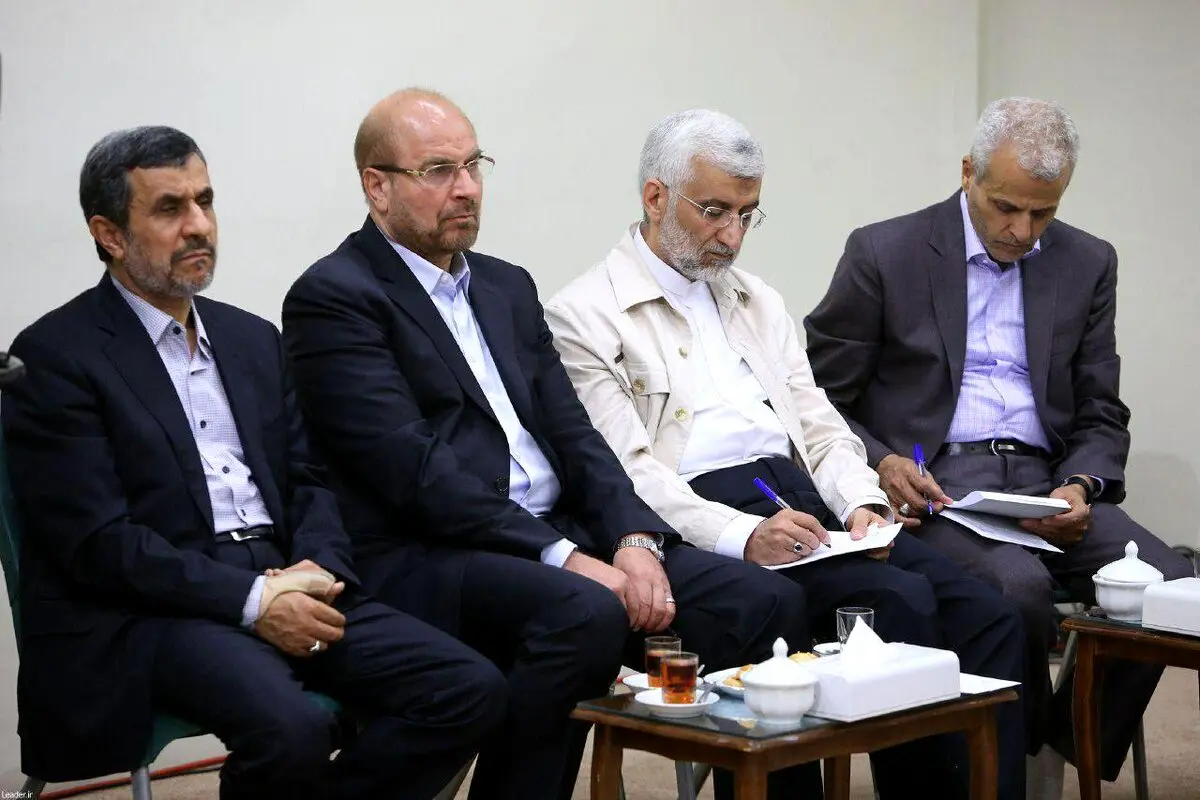 عکسی از قالیباف، احمدی نژاد و جلیلی در دیدار با رهبری