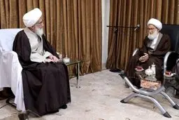 دیدار شیخ عیسی قاسم با آیت‌الله نوری همدانی/تصاویر