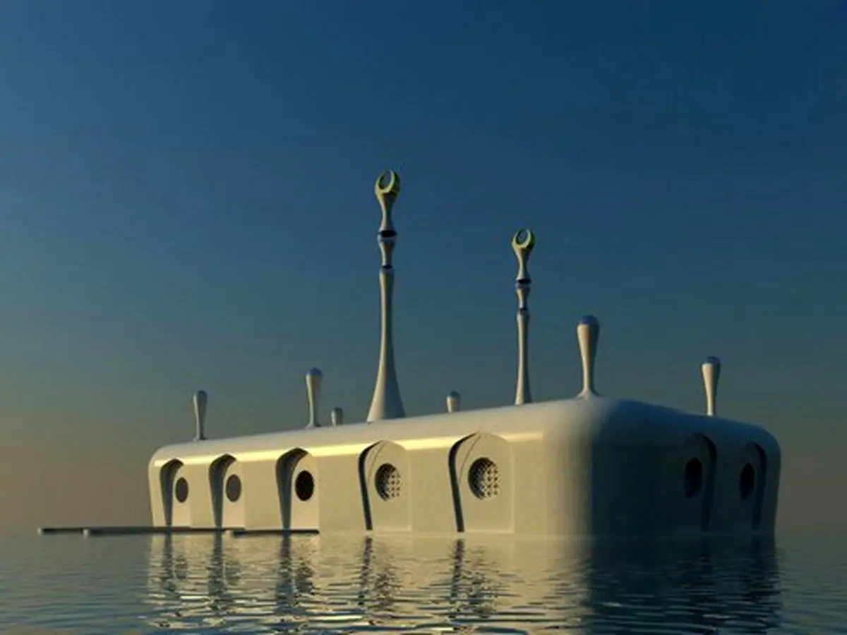 ساخت مسجد شناور عجیب و دیدنی بر روی دریا / عکس