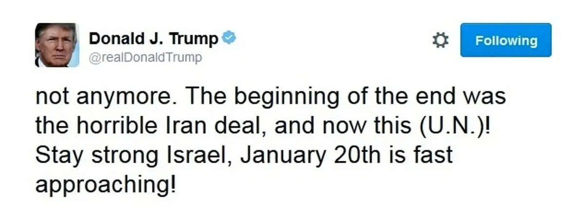 پست توئیتری ترامپ درباره ایران و اسرائیل: قوی بمان 20 ژانویه نزدیک است!