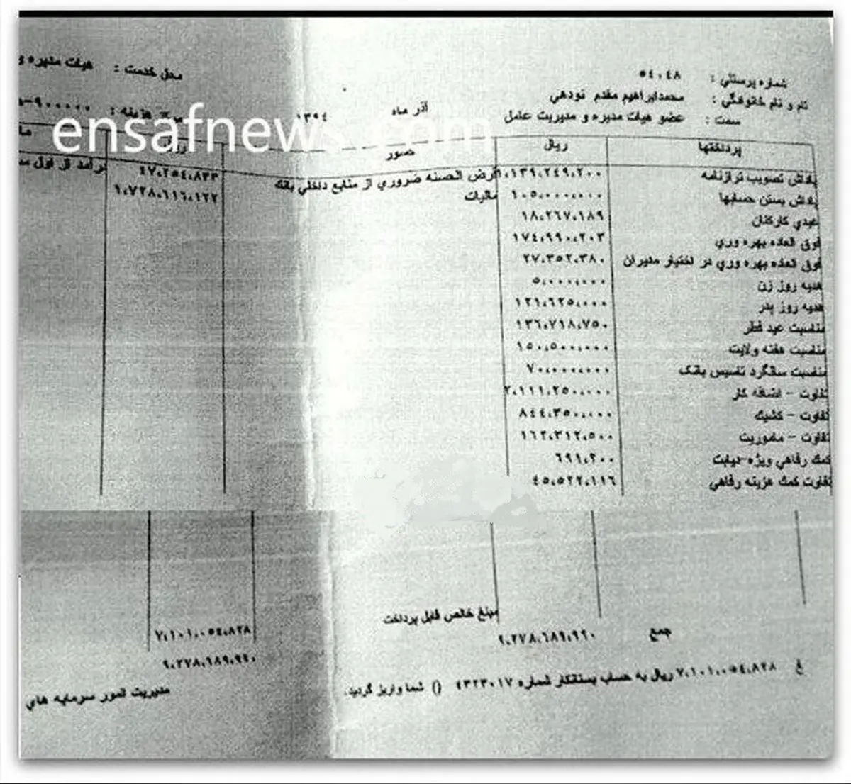 فیش حقوق ۷۰میلیونی مدیربانک تجارت/ عکس