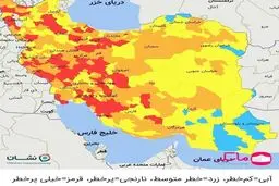 تهران قرمز شد + نقشه جدید رنگ بندی شهرها